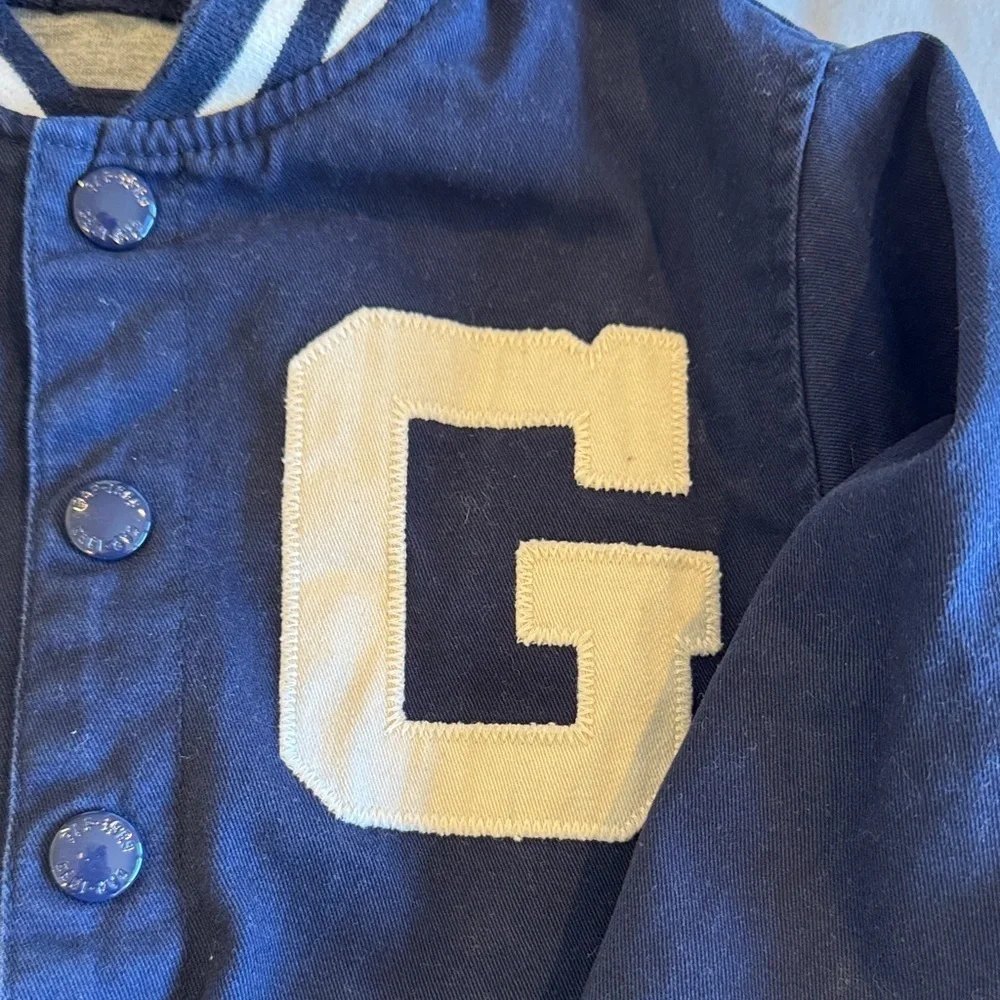 Kids Navy Letterman Jacket with Stripe Trim